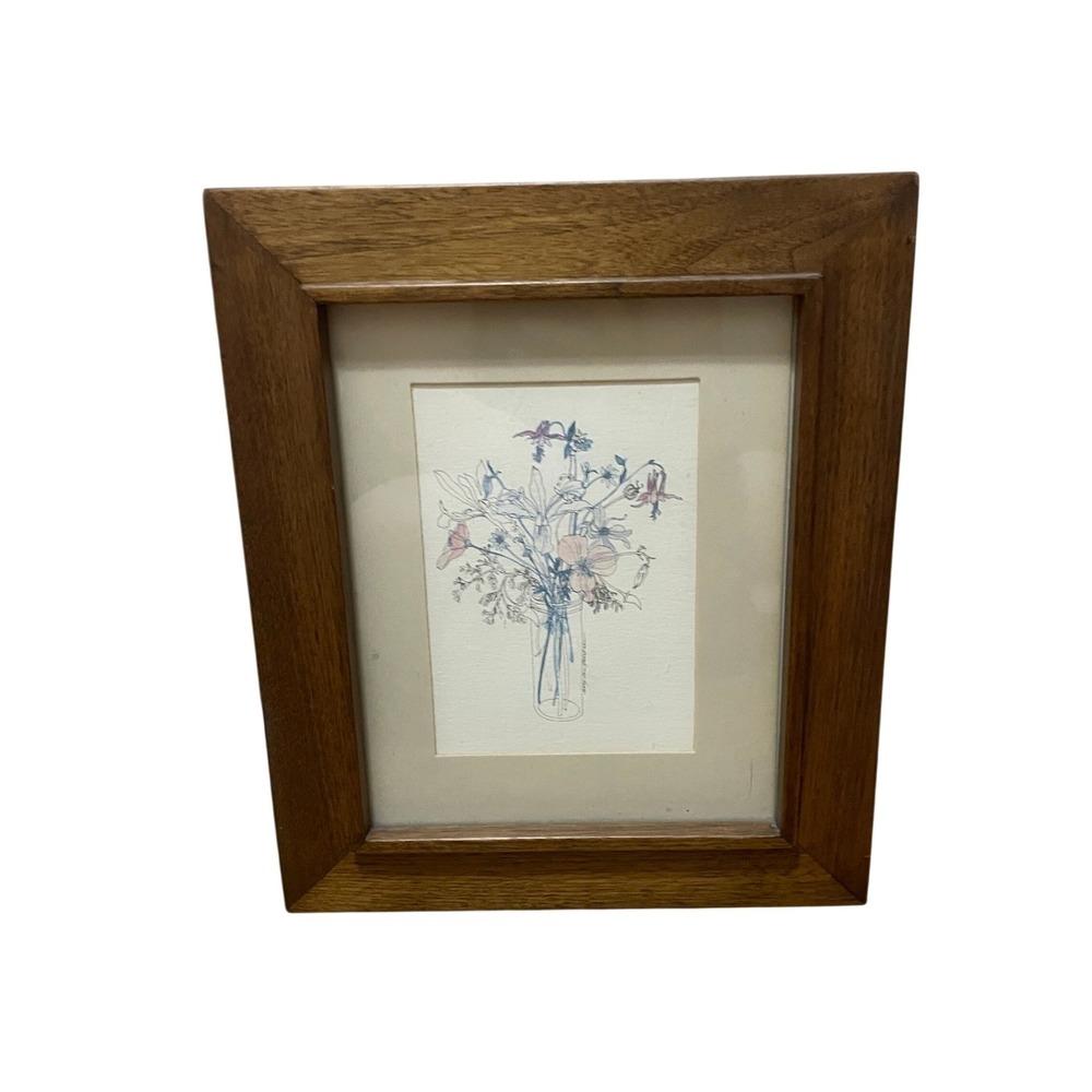 Mary Lou Goertzen Poppies in a Jar Lithograph Vintage Wood Framed Floral Art